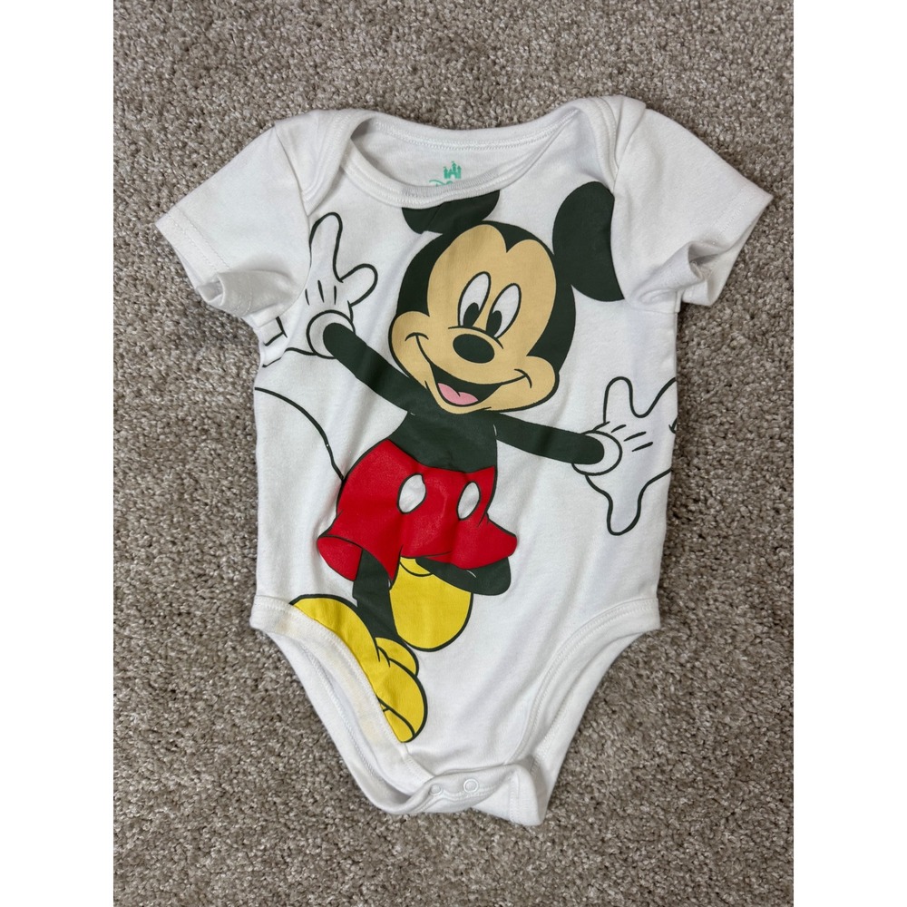 Disney Baby Mickey Mouse White Short Sleeve Bodysuit 12M Infant Graphic Tee